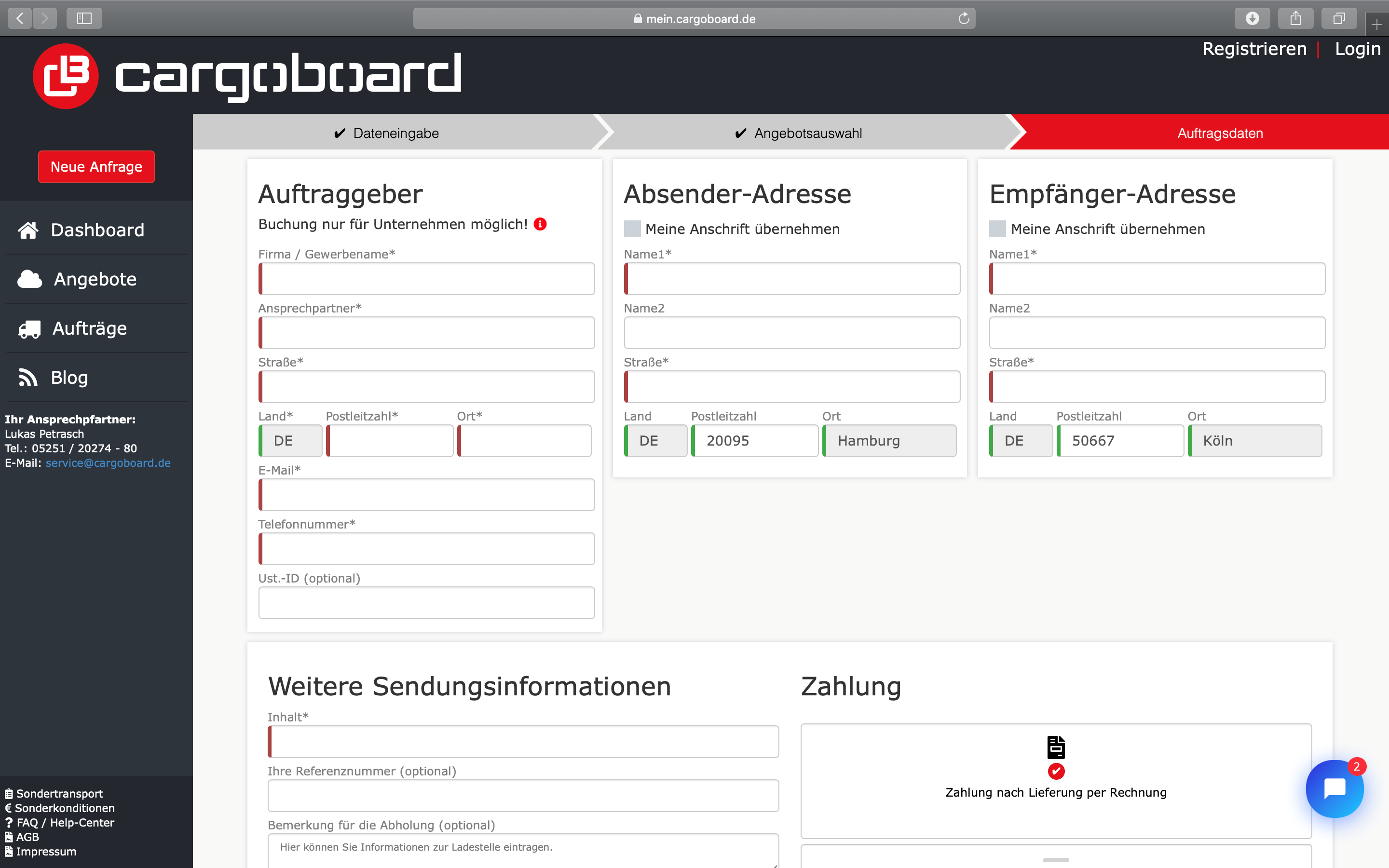Cargoboard ist eine digitale Spedition zur unkomplizierten Onlinebuchung von Transporten mit CargoLine