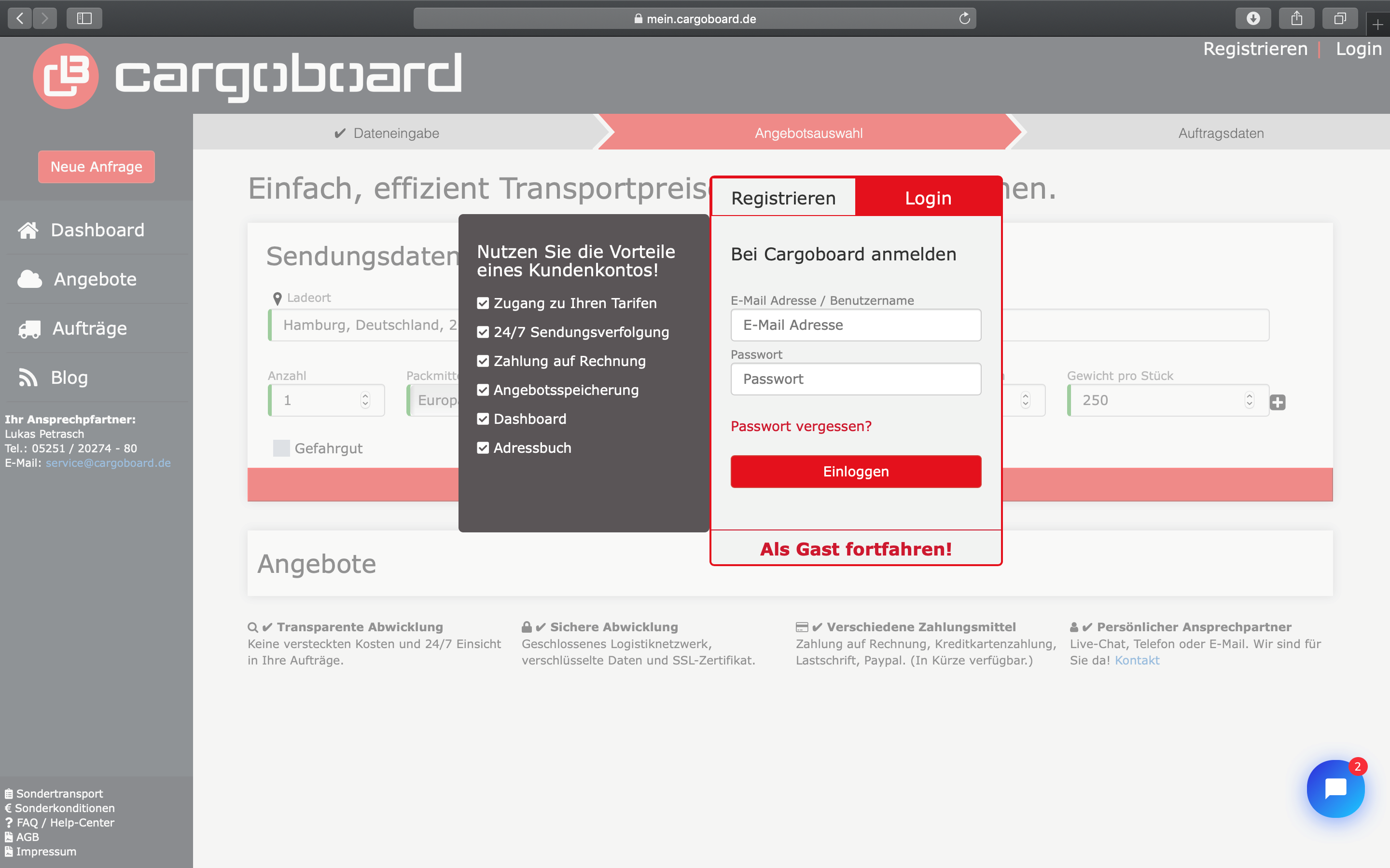 Cargoboard ist eine digitale Spedition zur unkomplizierten Onlinebuchung von Transporten mit CargoLine