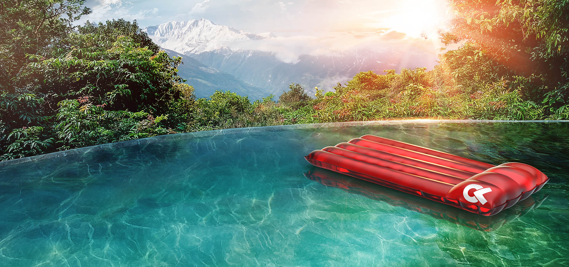 Eine rote Matratze mit CargoLine-Logo auf einem Meer. Mit CargoLine als Transportpartner für Stückgut bedeutet für Sie sorgenfreie und maßgeschneiderte Logistik