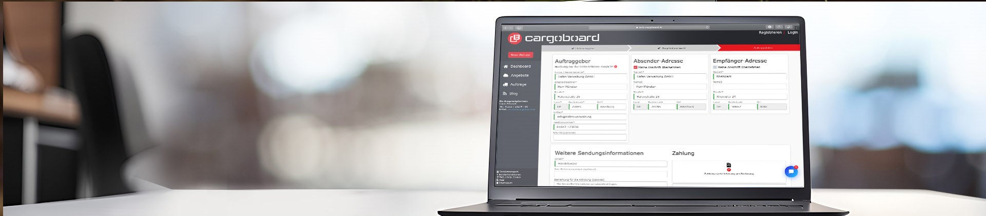 Cargoboard buchen Online