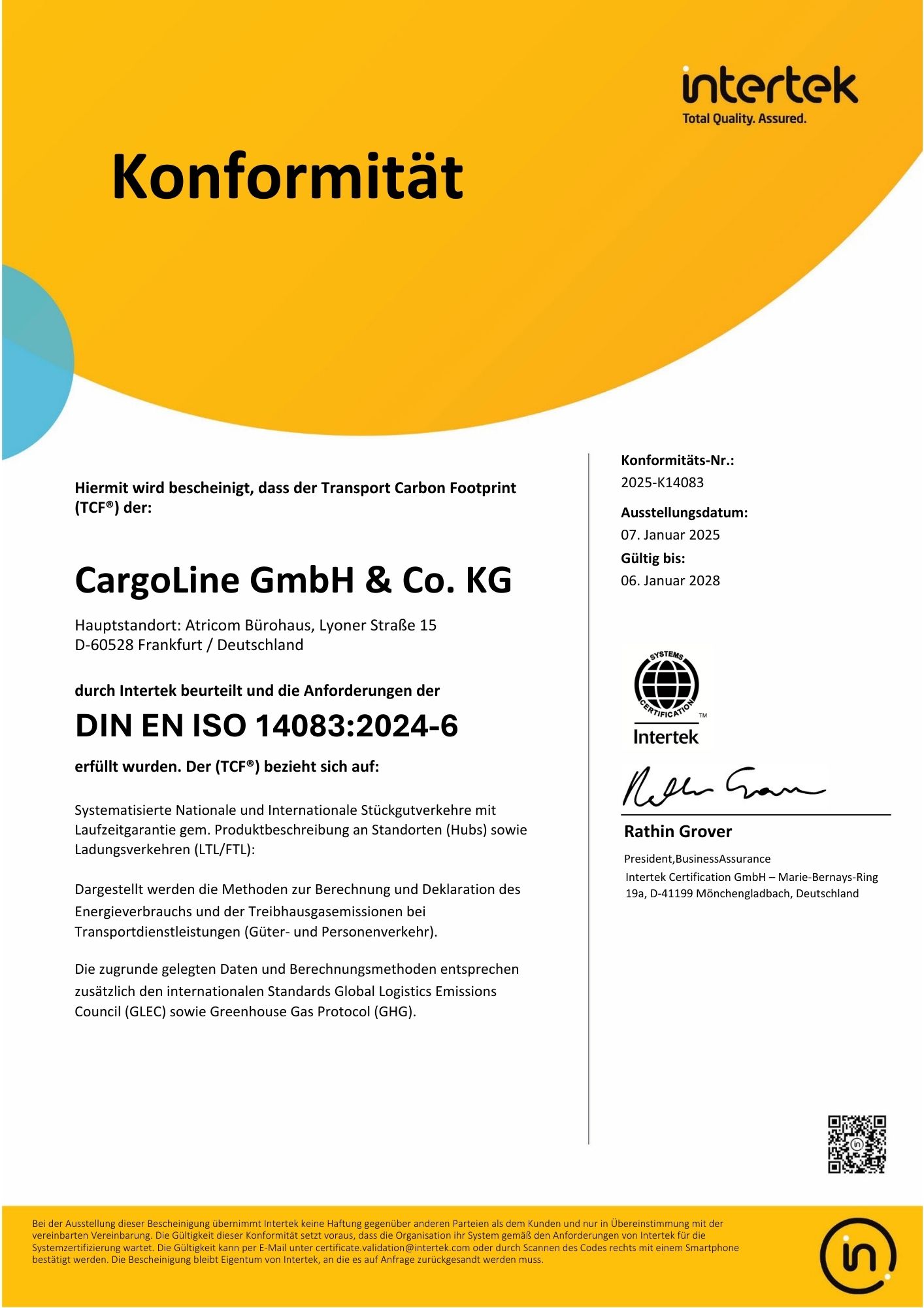 Zertifikat DIN EN ISO 14083